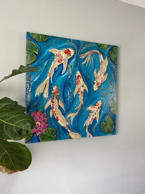 Where Koi Remember — original mixed media koi painting by Rita Irvin