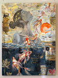 Against the Current — signed fine art print by Rita Irvin, koi and figurative mixed media art