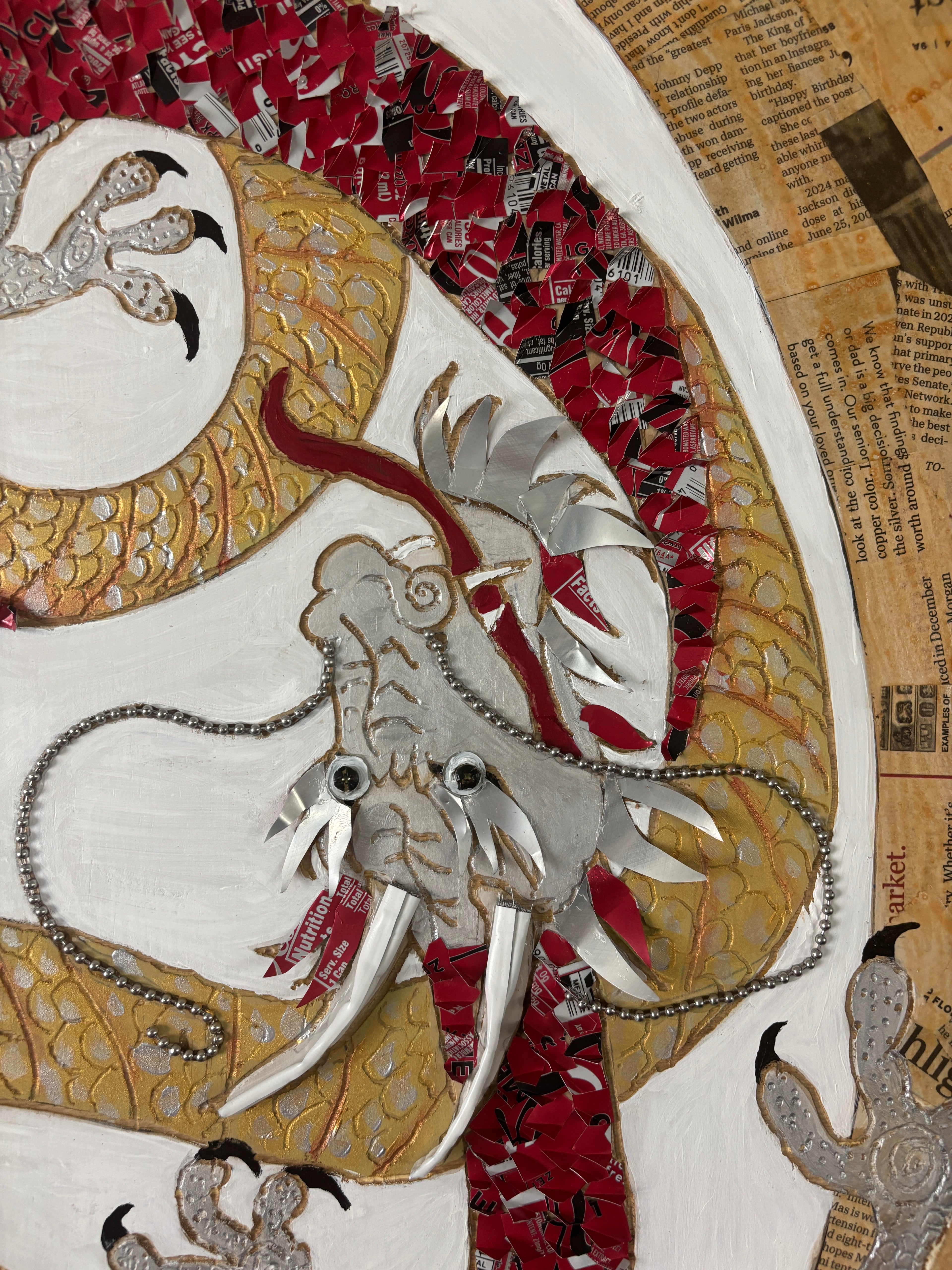Balance of Life — detail of silver dragon head with copper wire by Rita Irvin