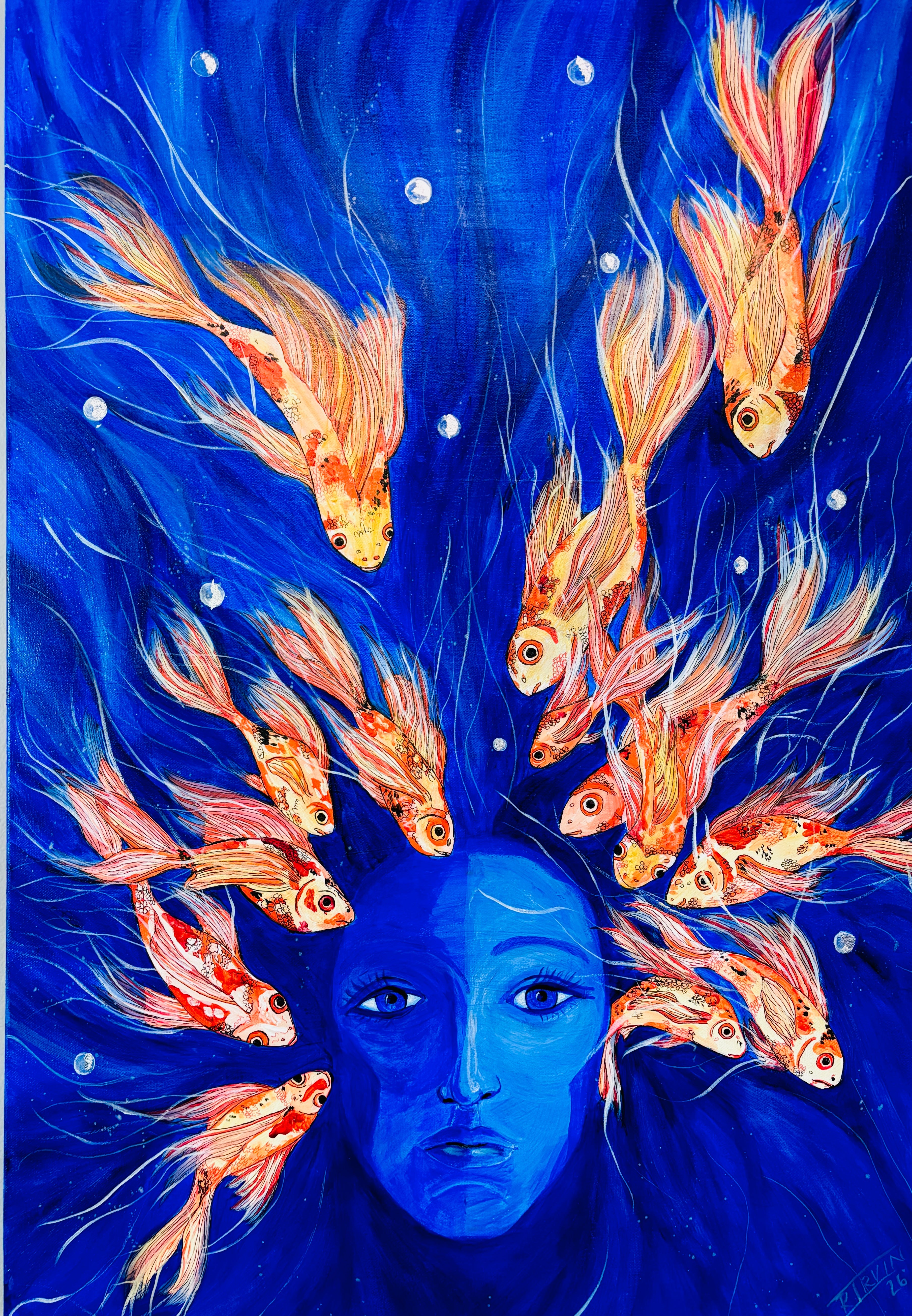 Where Thoughts Swim — original mixed media koi painting by Rita Irvin