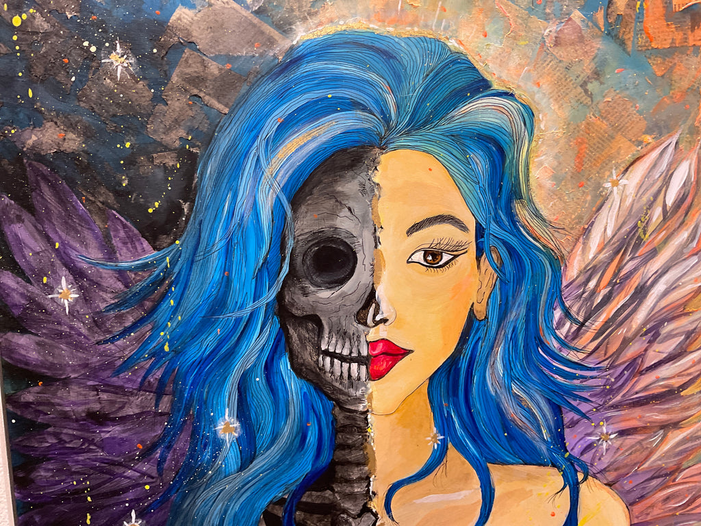 Silence Under the Skin — detail shot of mixed media on wood by Rita Irvin