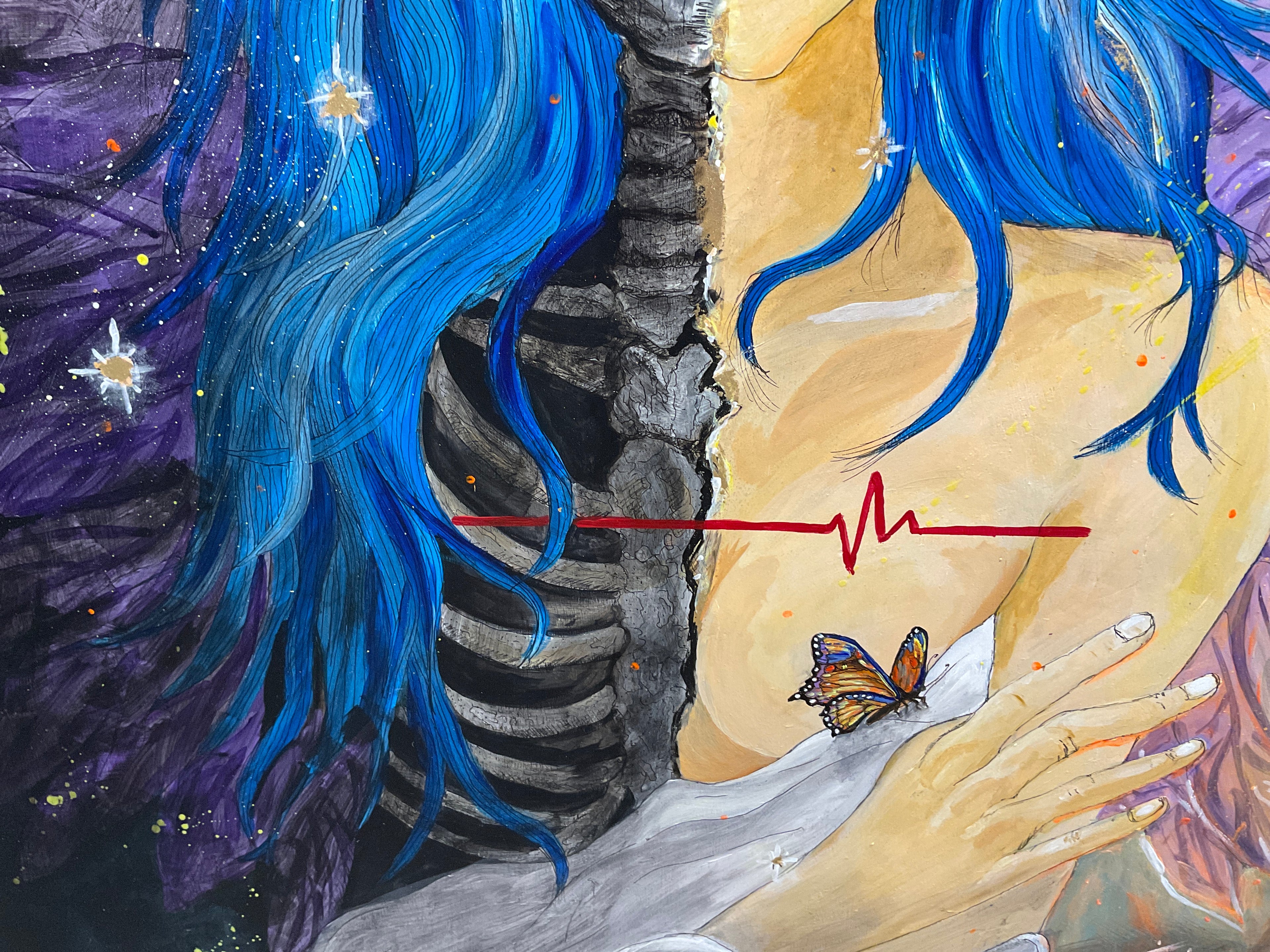Silence Under the Skin — detail shot showing texture and mixed media materials by Rita Irvin